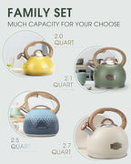 Tea Kettle Stovetop, 2.1 Quart Stove Top Whistling Tea Kettle, Teapot Kettles with Food Grade Stainless Steel and Wood Pattern Folding Handle, Suitable for All Heat Sources