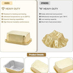 Aluminum Foil Pans, Heavy Duty Aluminum Pans, Disposable Aluminum Pans,Gold Foil Pans, Deep Container for Heating, Baking, Cooking, BBQs, Parties,Storing,Catering (930ml/31.4oz 5 Pack)