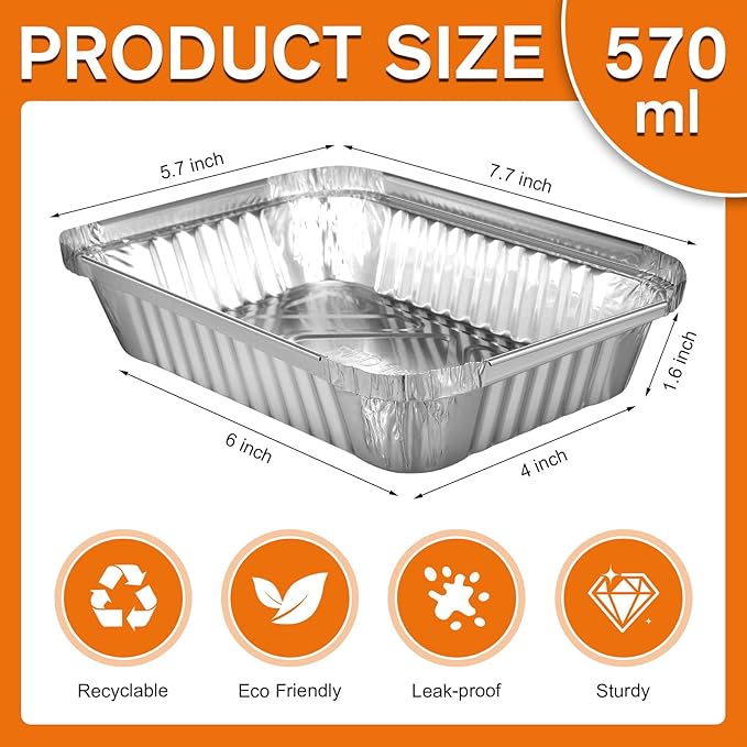 Redriver 7.7'' x 5.7'' Aluminum Foil Pans, 30 Pack Disposable Aluminum Pans, Deep Aluminum Trays, Square Cake Baking Tins for Cooking, Roasting, Heating, Catering Supplies, and Steam Tables(570ml)