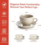 Sweese 6 Ounce Cappuccino Cups with Saucers, Porcelain Double Espresso Cups Set of 4 - Gray