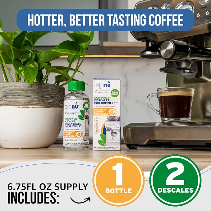 Breville Compatible Descaling Solution. Bottle of Descaler Solution. Descaling Kit Removes Limescale For Hotter Coffee. 2 Uses Descaler For Breville Coffee Machines.