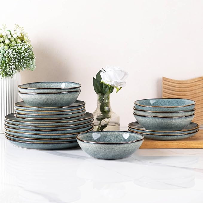AmorArc Ceramic Dinnerware Sets,Handmade Reactive Glaze Stonewre Plates and Bowls Sets,Highly Chip and Crack Resistant | Dishwasher & Microwave Safe Dishes Set,Service for 4 (12pc)