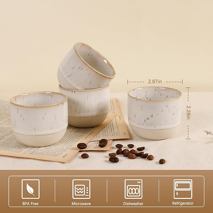 Ceramic Espresso Cups Set of 4, Double Walled Espresso Coffee Mugs for Nespresso Cups, Special glazed Demitasse Cups Expresso Coffee Cup for Espresso Machine (Speckled Off-White)