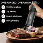 Electric Salt and Pepper Grinder Set with Charging Base，Matte Automatic Pepper Grinder Set Top-Refill, Flexible Coarsenes, 110ml Larger Capacity with LED Light for Home Kitchen (2 pack)