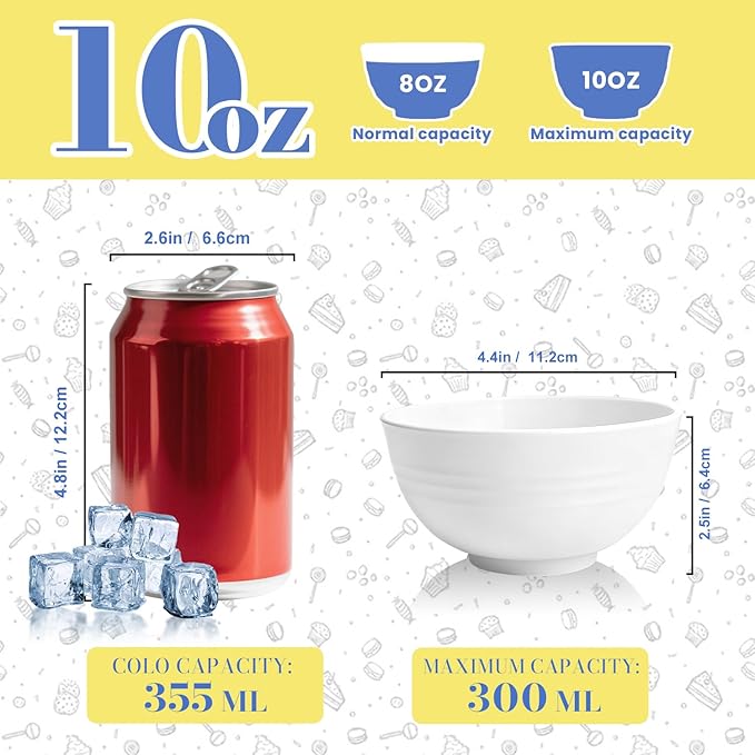 Wheat Straw Small Bowls 10 OZ, Unbreakable Dessert Bowls Set of 6, Microwave & Dishwasher Safe Bowl for Kitchen, Mini Reusable Plastic Bowl for Indoor Outdoor, White