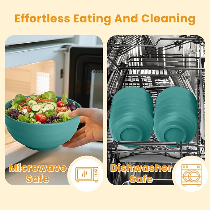 Homienly Large Bowls for Eating: Set of 8 Unbreakable 60oz Wheat Straw Bowls, Non-Plastic & Microwave Safe for Everyday Salad, Soup & Oatmeal (Green)