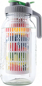 2 Quart Glass Mason Jar Water Pitcher With Fruit Infuser 64 Oz Wide Mouth Infused Cold Hot Water Jug Carafe With Lid Half Gallon For Coffee Sun Tea Lemonade Juice Homemade Drinks Container