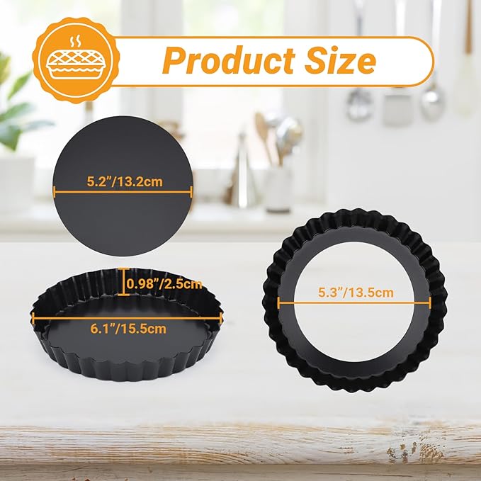 Beasea 6 Inch Tart Pan, 2pcs Small Tart Pie Pans with Removable Bottom Mini Non Stick Pie Tin Container Pan Loose Bottom Fluted Quiche Baking Pan for Fruit Tart Quiche Cakes