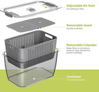 LUXEAR 4 Pack Fruit Containers for Fridge, Vegetable Storage Container with Lids &Removable Colander Produce Saver Organizer for Refrigerator Keep Fruit, Veggie, Berry, Meat Fresh Longer-Grey