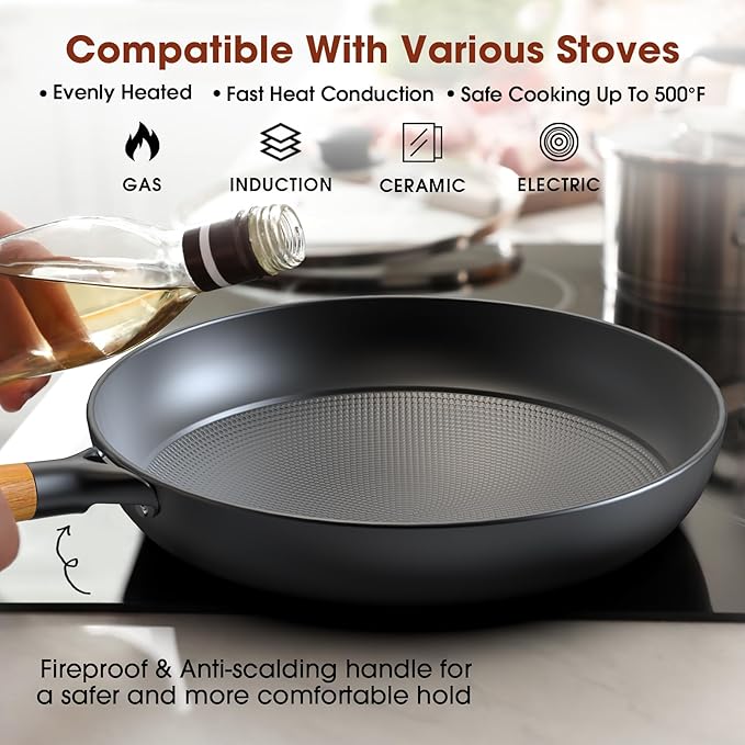 imarku Non Stick Frying Pans - 8&10&12 Inch Frying Pan Nonstick Professional Cast Iron Skillet Dishwasher Safe Nonstick Frying Pan Set, Detachable Handle, Christmas Gifts