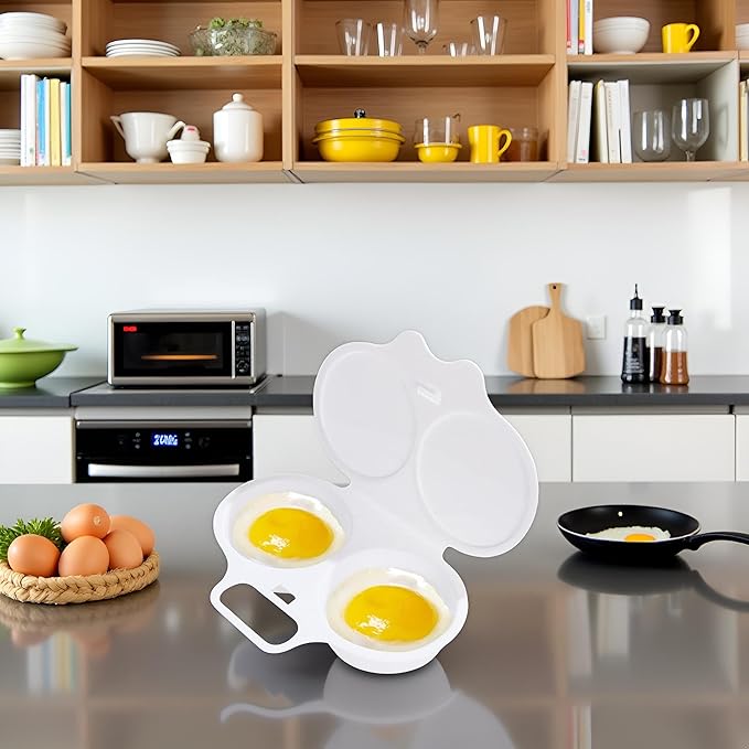 White Egg Poacher, Microwave Egg Boiler Poacher, 2 Cavity Nonstick Poached Egg Maker With Lid, Egg Poacher Microwave Egg Cooker