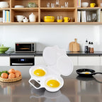 White Egg Poacher, Microwave Egg Boiler Poacher, 2 Cavity Nonstick Poached Egg Maker With Lid, Egg Poacher Microwave Egg Cooker