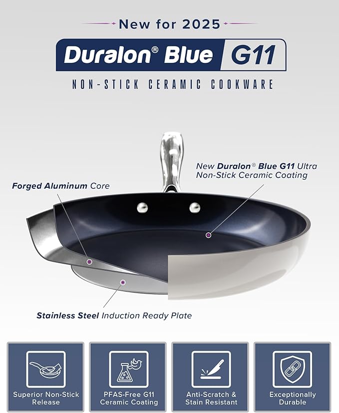 Nuwave Lux 13-Piece Premium Cookware Collection, Next-Generation G11 Duralon Blue Ceramic Nonstick, Ultra Durable, PFAS-Free, Lightweight & Works on All Cooktops