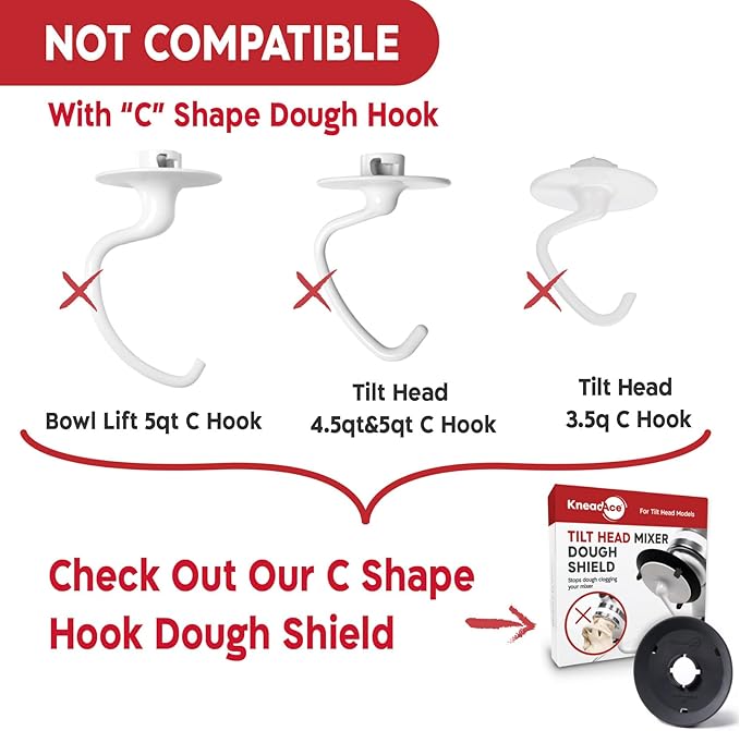 Spiral Dough Hook Shield For kitchenaid Mixer-Prevents Dough from Clogging Your Bowl Lift Mixer- Compatible With KitchenAid Dough Hook. (With 2 Adapters-Fits All KA Spiral Hooks)