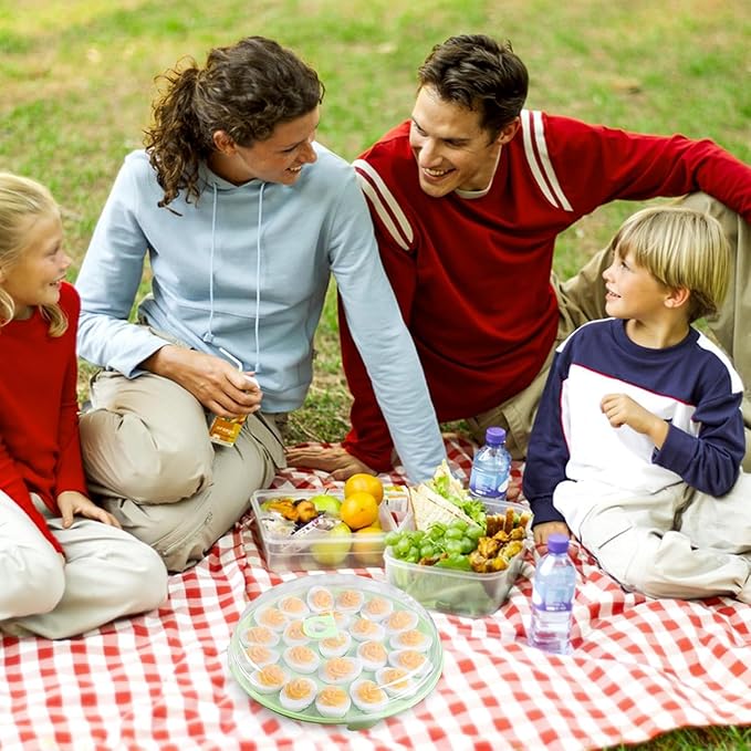 HANSGO Deviled Egg Containers with Lid, 3PCS Deviled Egg Platter Carrier Holder Trays with 66 Slots for Party and Home Kitchen, Green