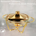 Casserole Dish 9" Glass Baking Dish with Stainless steel Lid and Golden rack, 1.5 Qt round Baking Pan For Casserole & Lasagna, Microwave Dishwasher Freezer Oven Safe