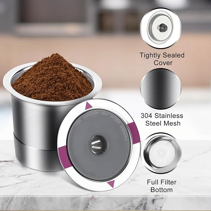 Reusable K Cups, Universal stainless steel Reusable Coffee Pods, Refillable Single K Cups for K 2.0 and 1.0 Coffee Makers