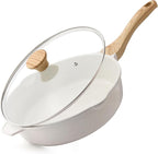 SENSARTE Nonstick Frying Pan Skillet with Lid 3.5/4.5/5QT, Ceramic Saute Pan,Deep Fring Pan Non-toxic Cooking Pot, Stay-cool Handle, Induction Compatible, PFAS Free