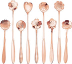 9 Pcs Flower Spoon Coffee Teaspoon Set, ESRISE Stainless Steel Tea Spoon for Tea Party Decorations (Rose Gold)