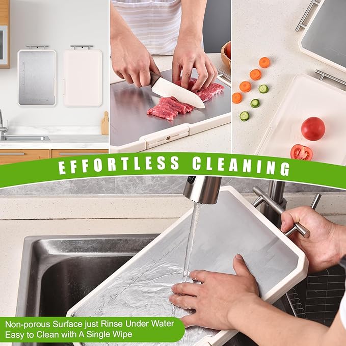 Titanium Cutting Board,Double-Sided Large Cutting Board for Kitchen, Food Grade chopping board for Meat,Pure Titanium and Wheat Straw PP,Non Toxic,Dishwasher Safe,16.5 * 10.2Inch