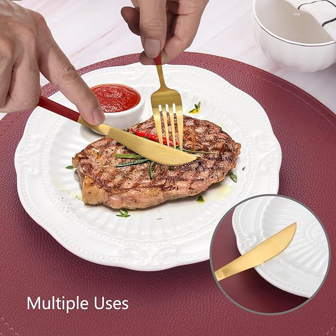 Matte Red Gold Silverware Set, 20-Piece Stainless Steel Flatware Set, Satin Finish tableware Cutlery Set, Service for 4, Home and Restaurant, Dishwasher Safe