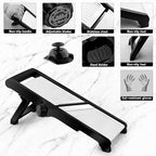 Mandoline Slicer, Adjustable Mandoline Slicer for Kitchen, Stainless Steel Mandolin Vegetable Chopper for Potato, Julienne Cutter with Cut-Resistant Gloves, Black