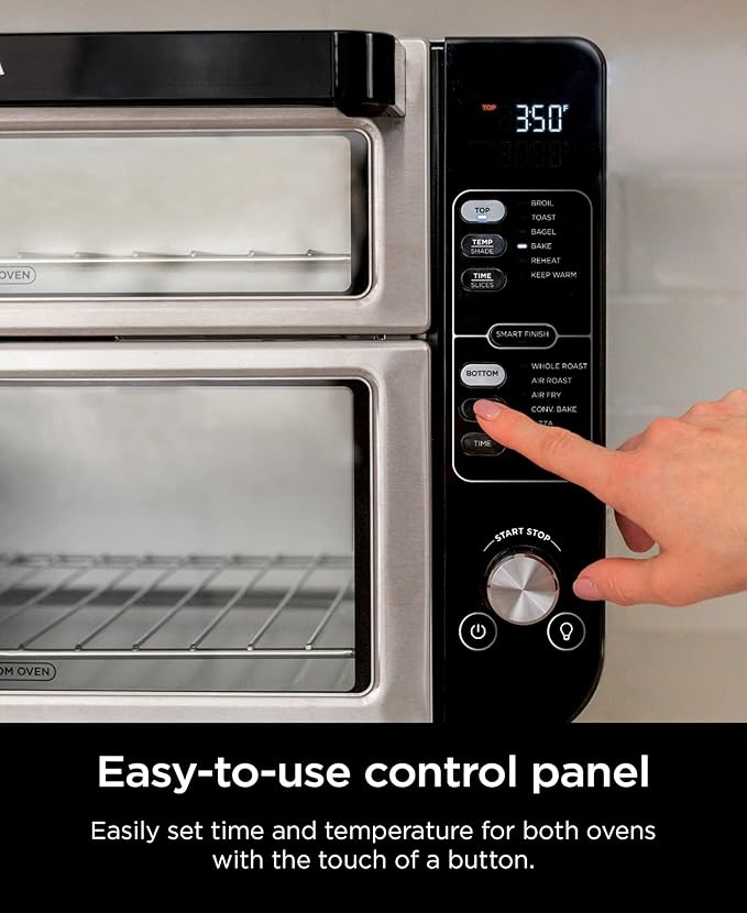 Ninja DCT401 12-in-1 Double Oven with FlexDoor, FlavorSeal & Smart Finish, Rapid Top Convection and Air Fry Bottom , Bake, Roast, Toast, Air Fry, Pizza and More, Stainless Steel