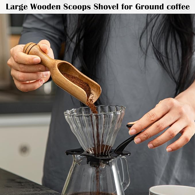 Big Coffee Scoops Shovel,Large Ground Coffee Scoop 3PCS Large Wooden Scoops for Jars 5.9″ Acacia Measuring Spoons for Coffee, Kitchen Scoop for Tea,Coffee, Powder, Bath Salts,Laundry -Multifunctional