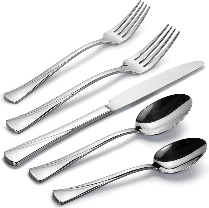 Alata Alice 40-Piece Silverware Set Stainless Steel Flatware Set,Service for 8,Mirror Polished Cutlery Set,Dishwasher Safe