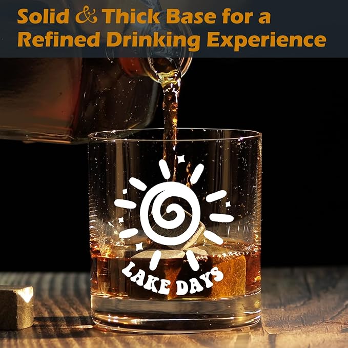 kunlisa Lake Gifts Whiskey Glasses, Lake House Decor and Gifts, Lakes Day 10 oz Drinking Rocks Glasses for Women Men Whisky Cocktail Scotch Bourbon Liquor