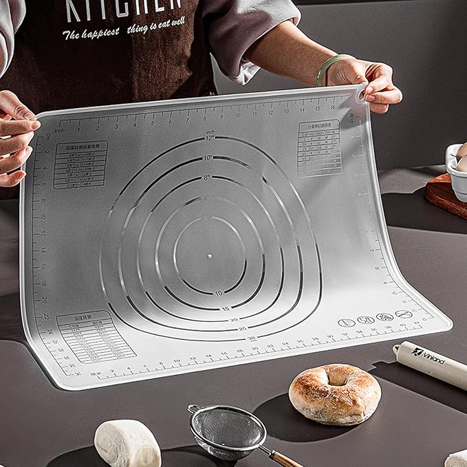 Silicone Baking Mat, Silicone Pastry Mat 19.69"×15.75" Extra Thick Non Stick Baking Mat Food Grade Silicone Dough Rolling Bake Mat with Edge Heightening - High Transparency