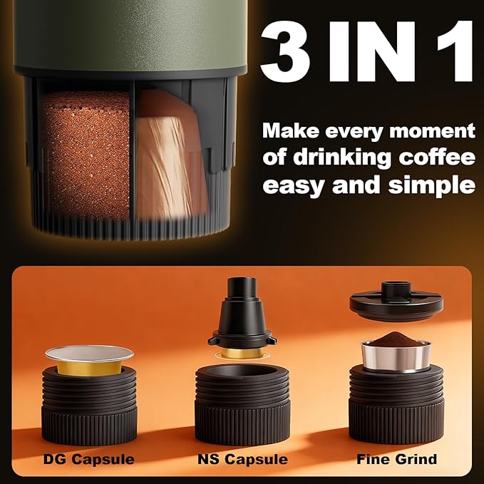 Portable Espresso Maker, 3 in 1 Coffee Maker Set with Carrying Bag and Coffee Stand, Coffee Machine Works with Ground Coffee & Capsule Pod, Self-Heating Brewer with USB-C for Travel, Hiking, Office