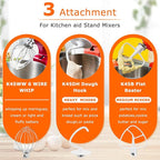 Stand Mixer Attachments 3-Piece Kit -Replace for Kitche.n aid Accessories K45WW Wire Whip/ K45DH Dough Hook /K45B Coated Flat Blade Paddle with Scraper -Stainless Steel by TOMOON