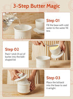 Sweese French Embossed Butter Crock with Lid - Elegant Floral Relief Design & Water Reservoir - White Countertop Butter Keeper