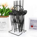 24-Piece Mirror Black Cutlery Set, Snplowum Stainless Steel Flatware Hanging Tableware Silverware Set Include Knife/Fork/Spoon/Teaspoon and Storage Rack For Daily Use, Service For 6