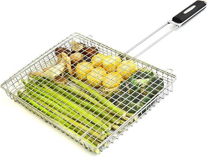 Grill Basket Extra Large,Grill Accessories for Outdoor Grill,Grilling Gifts for Men,Fish Grill Basket, Shrimp Vegetable, Veggie, Barbecue BBQ Rack, Camping Cooking, Unique Detachable Handle