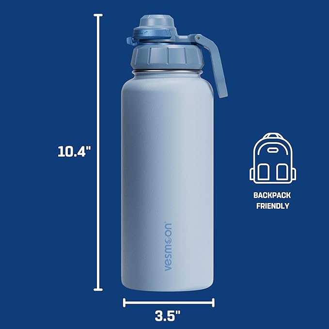 Vesmoon Vessence 32 Oz Stainless Steel Tea Infuser Bottle for Loose Leaf Tea, Water, Herbs, Fruits - Triple Layered Insulated, Leak Proof Bottle with Lid and Clip Handle - 24 Hours Hot/Cold