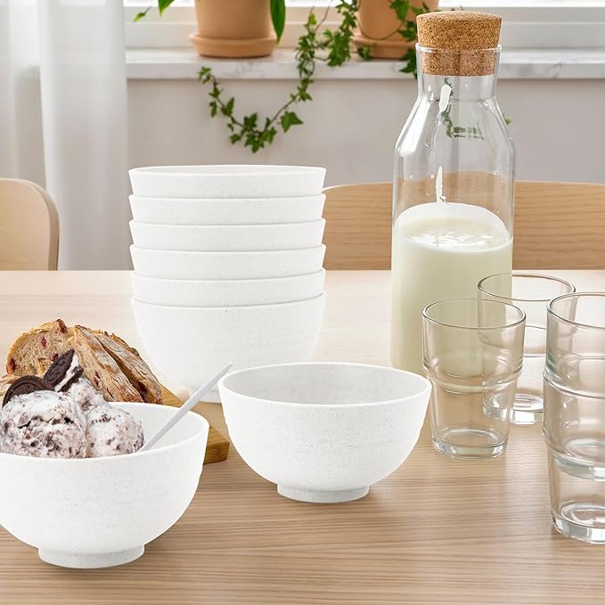 Wheat Straw Snack Bowls 10oz Set of 8 - Unbreakable Dessert Bowl for Kids - Small White Bowls for Ice Cream,Snack and Fruits - Microwave & Dishwasher Safe Mini Appetizer Bowl Sets - White