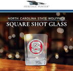 Heritage Pewter North Carolina State Square Shot Glass | Hand-Sculpted 1.5 Ounce Shot Glass | Intricately Crafted Metal Pewter Alma Mater Inlay