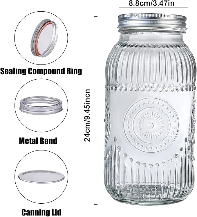 WELLIFE 64oz Mason Jars, 3 Pack Large Mason Jars Wide Mouth for Pickling, Canning, Fermenting and Food Storage, Microwave & Dishwasher Safe