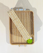 Woven Kitchen Storage Baskets Rattan Fruit Tray for Decoration Rectangular Bread Baskets with Wooden Handles, Outdoor Serving Tray for Coffee Table, Picnic Food, Snacks, Vegetables, 2-Piece, Natural