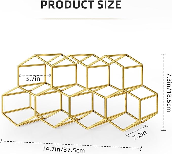 Urban Deco Small Gold Wine Rack 9 Bottle Holder Countertop - No Need Assembly Modern Metal Wire Wine Storage for Counter Top Table Top Coffee Bar Kitchen