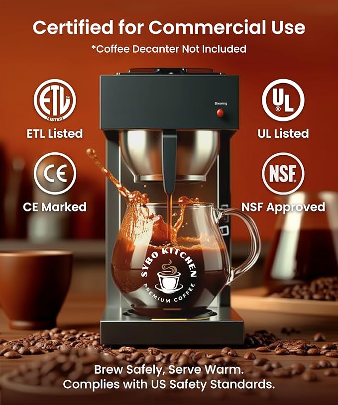 SYBO 12 Cup Coffee Maker Commercial, Pour Over Coffee Maker Brewer, Industrial Stainless Steel Cafetera with 2 Warmers