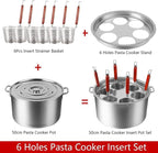 Pasta Cooker Insert Set Stainless Steel Pasta Pot With Strainer Basket Multipots Cooking Tool For Noodles Dumplings Pasta For Home Kitchen Restaurant,6 Holes