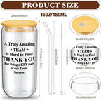 Layhit 24 Set Bulk Thank You Team Gifts Cups for Employees Staff Coworker Christmas Appreciation Gifts Thank You Glass Cups 16 oz Can Shaped Beer Glass with Lids Straws Brushes(Bright Style)