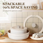 KIKCOIN Ceramic Cookware Set, 20 Pack Nonstick Pots and Pans Set with Detachable Handles, Healthy Frying Pans, Induction Dishwasher Oven Safe Kitchen Set, PFAS PFOA & PTFE Free