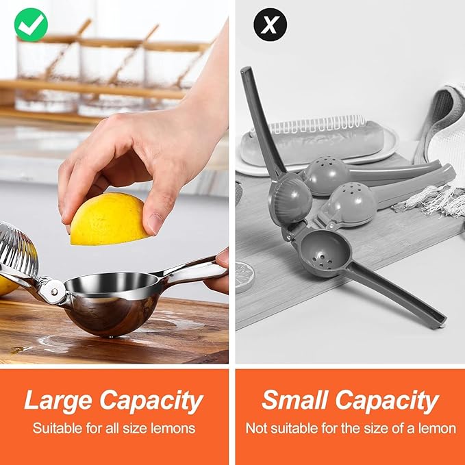 Stainless Steel Lemon Squeezer - Manual Citrus Juicer with Grater - Ideal for Lemons, Limes & More