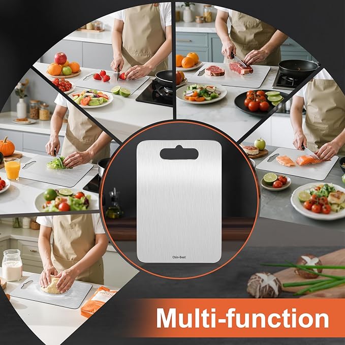 Double-Sided Food-Grade Kitchen Cutting Board,Stainless Steel Cutting Board, Non-Toxic & Non-Slip, Dishwasher Safe, Ideal for Indoor, Outdoor, Camping & BBQ Parties, M 13.4“ * 9”