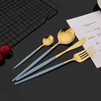 JASHII Flatware Set 24 Piece, Stainless Steel Silverware Set, Macaron Small Fresh Color Cutlery Set, Modern Elegant Tableware Set for Party, Christmas, Dinner (Haze Blue Gold)