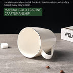 Fine Bone China Coffee Mugs, 10oz White Espresso Cups, Lightweight Tea Cups, Porcelain Coffee Cups Set of 2, Ceramic Mug with Gold Rim for Latte Mocha Cappuccino Women Men, Easy to Hold(Moonlight)
